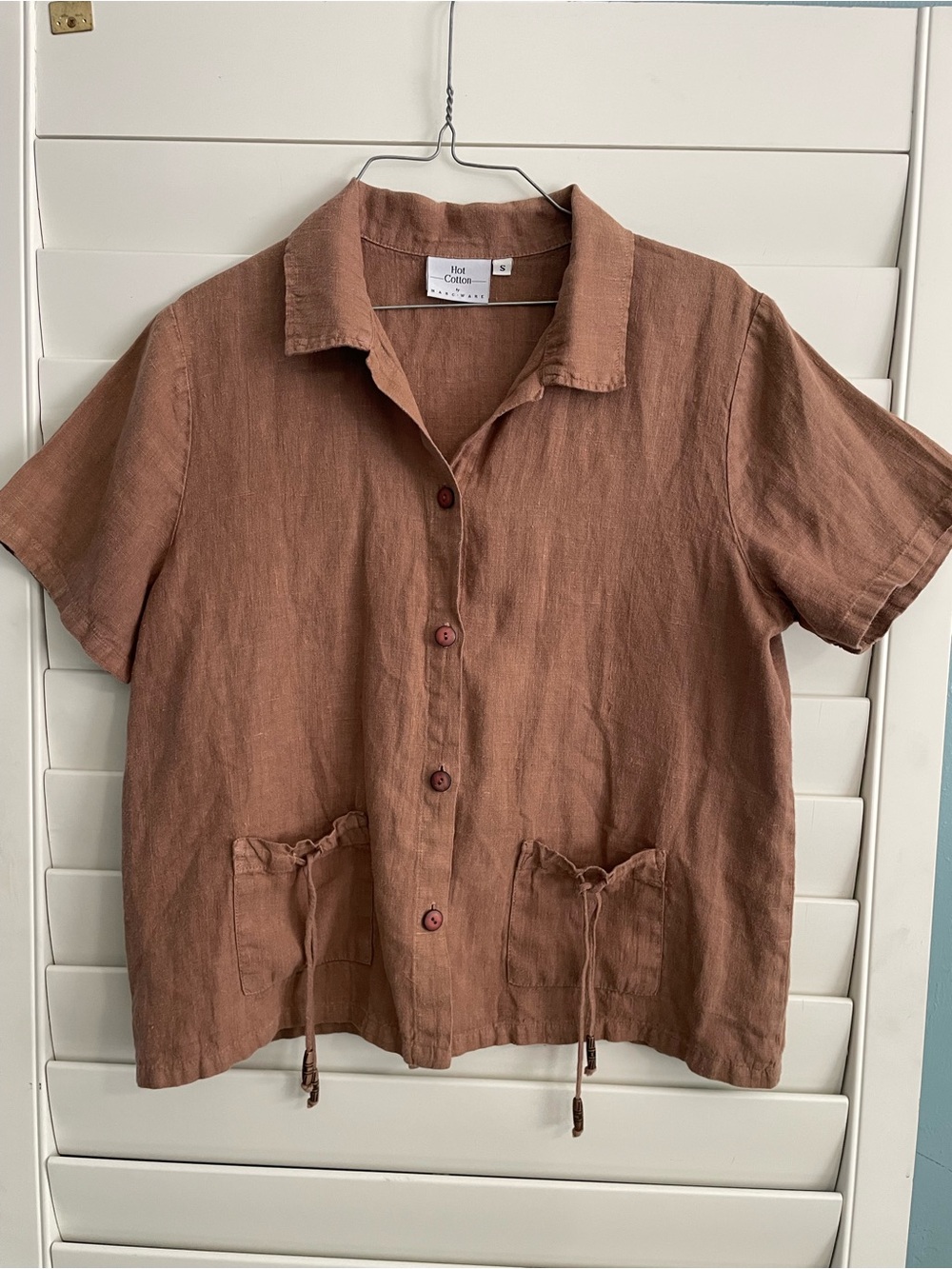 Hot Cotton by Marc Ware 100% Linen Button Up Shirt Terracotta Boho Sz S